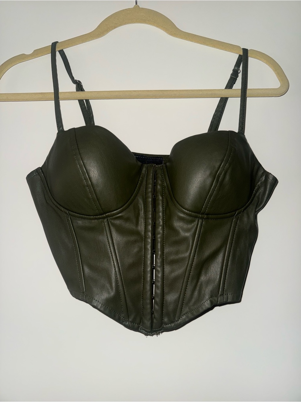 Windsor Faux Leather Corset Bustier Top - Dark Olive